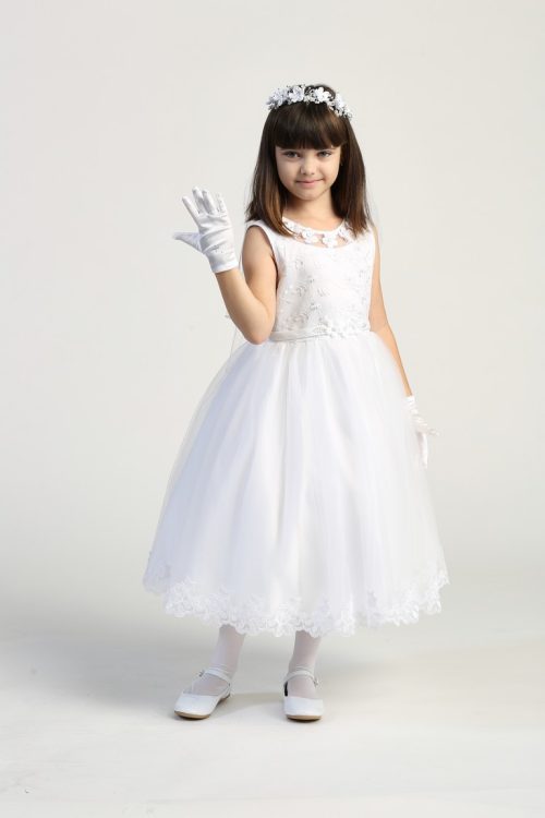 First Communion Dresses with Flower Neckline