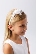 First Communion Headband with Pearls and Crystal Leaves