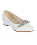 White First Communion Shoes with Rhinestone Buckle