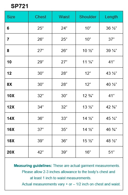 First Communion Size Chart